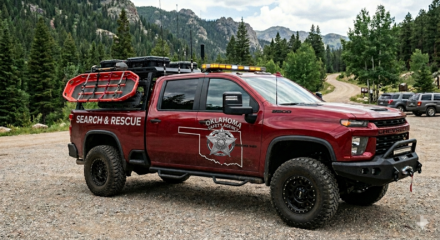 Oklahoma Safety Agency Search and Rescue truck equipped for disaster response operations